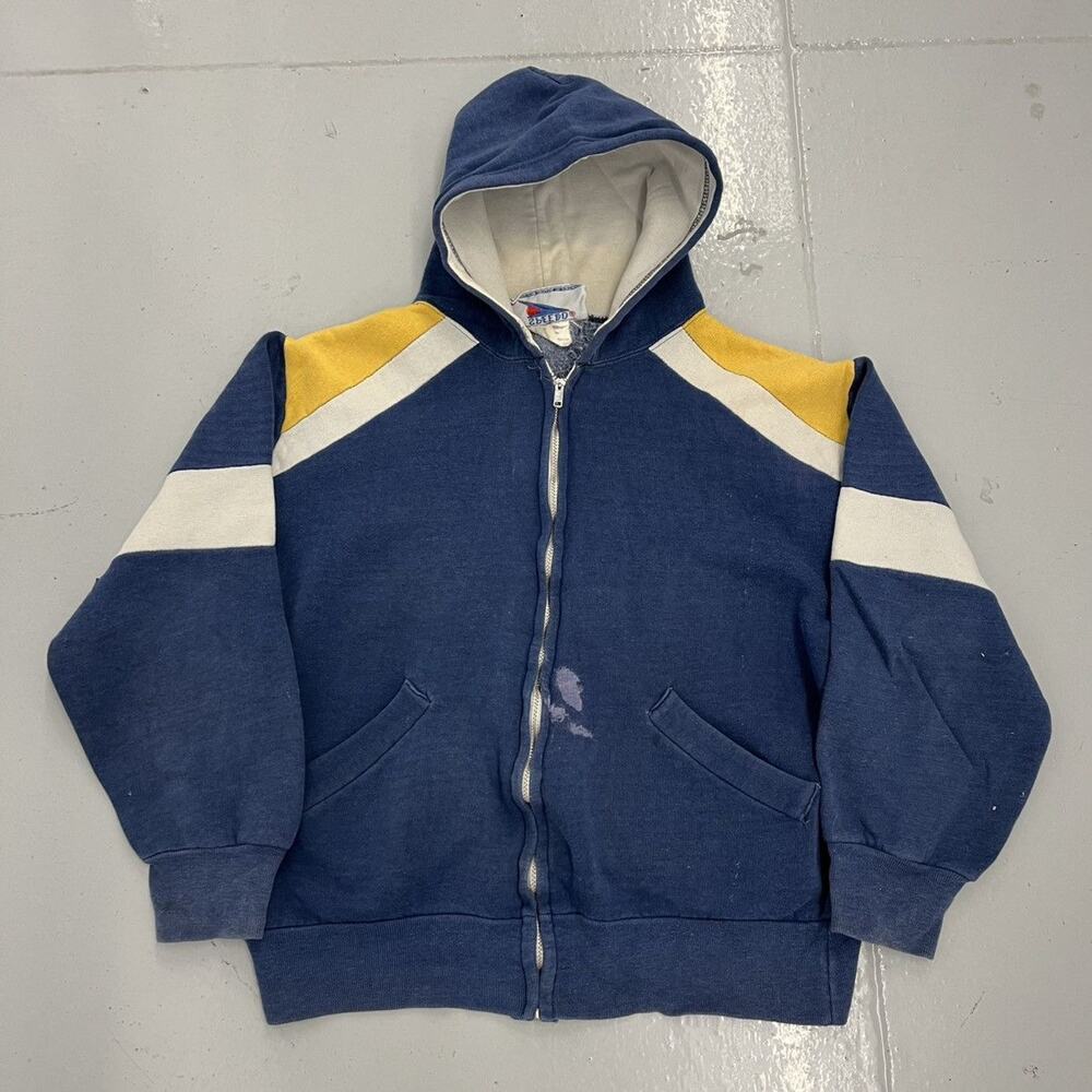 Vintage 70s Speedo Blue Striped Blank Zip Up Hoodie